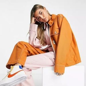 Topshop Contrast Orange/Pink Canvas Zip Up Jacket
